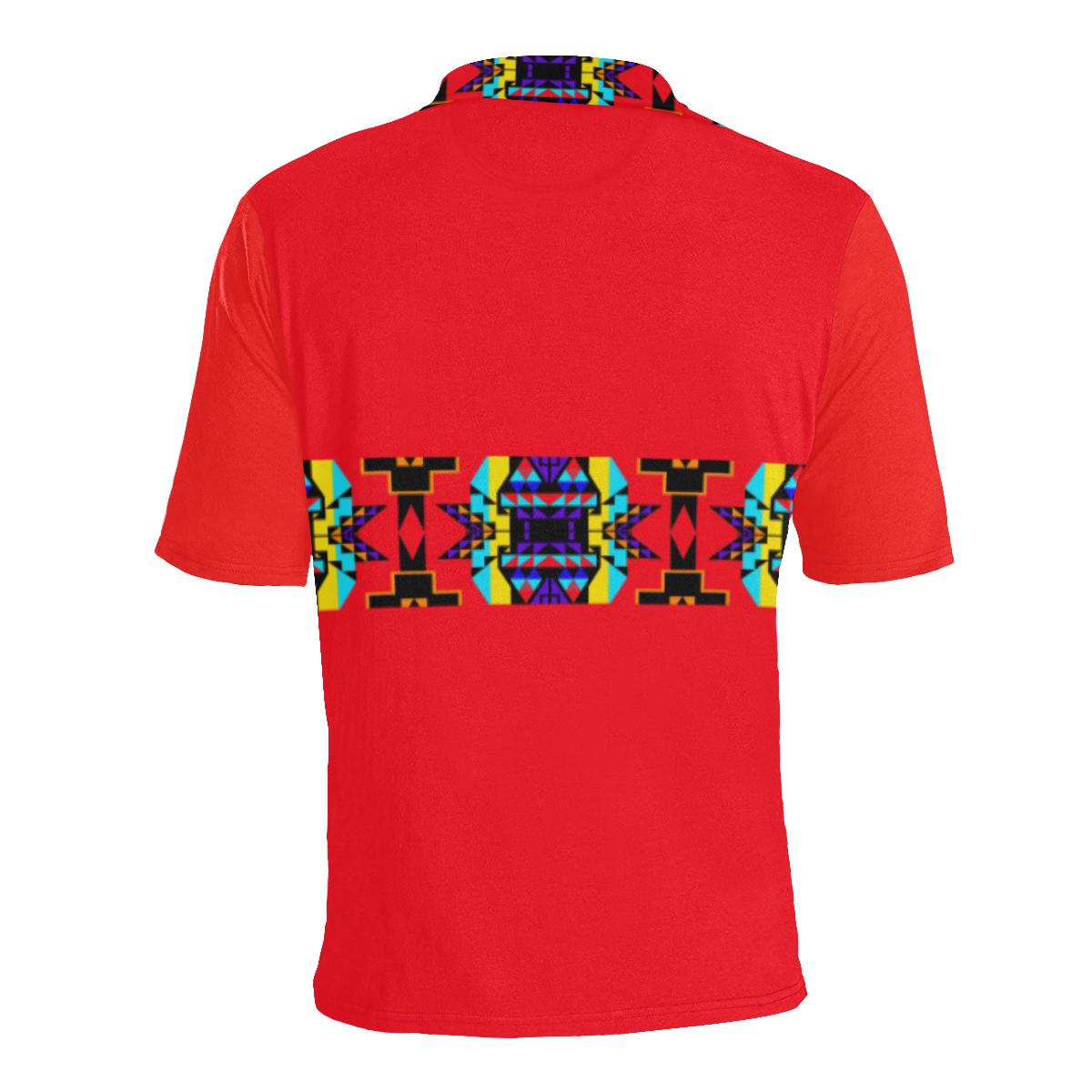 Red Blanket Strip - I Men's All Over Print Polo Shirt (Model T55) Men's Polo Shirt (Model T55) e-joyer 