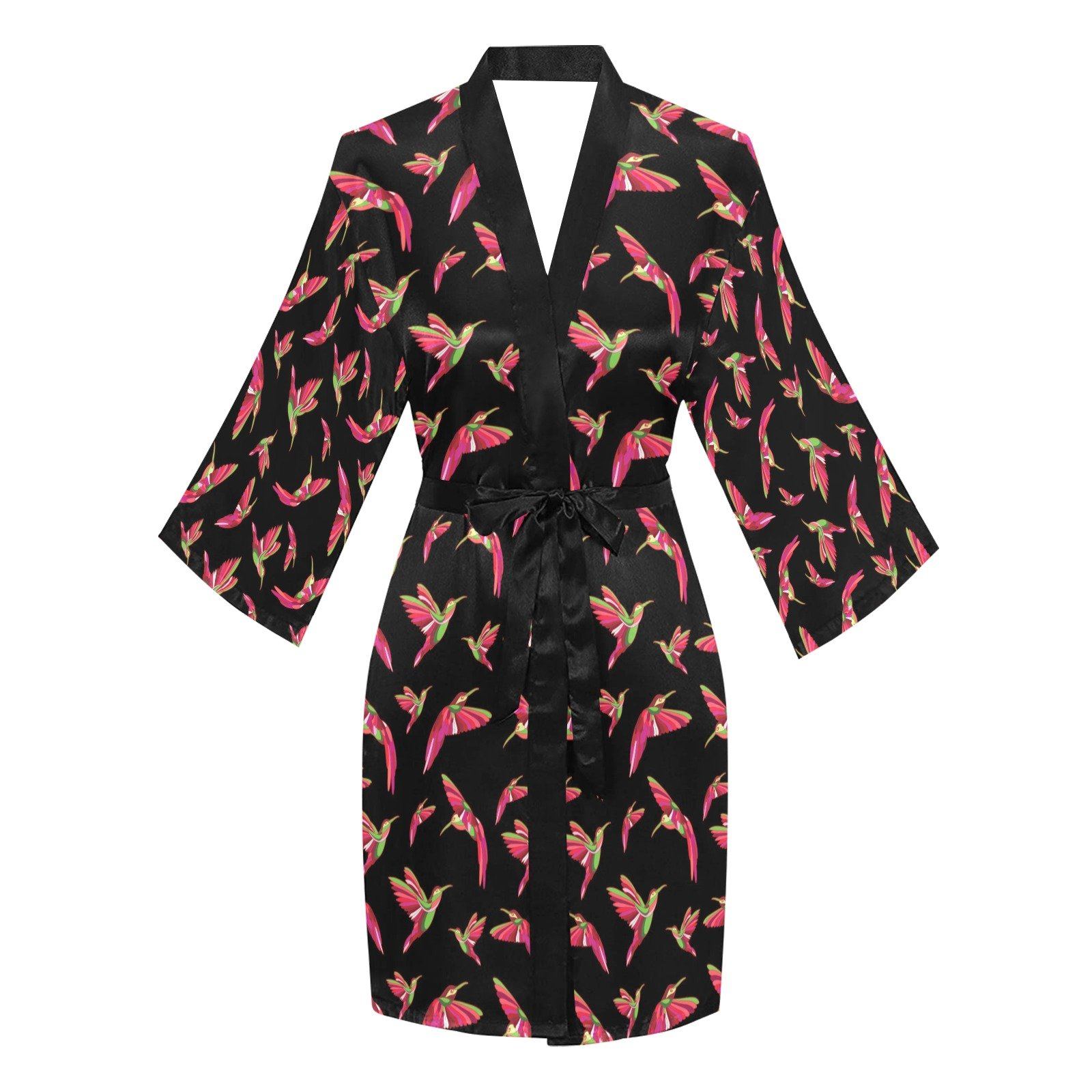 Red Swift Colourful Black Long Sleeve Kimono Robe Long Sleeve Kimono Robe e-joyer 