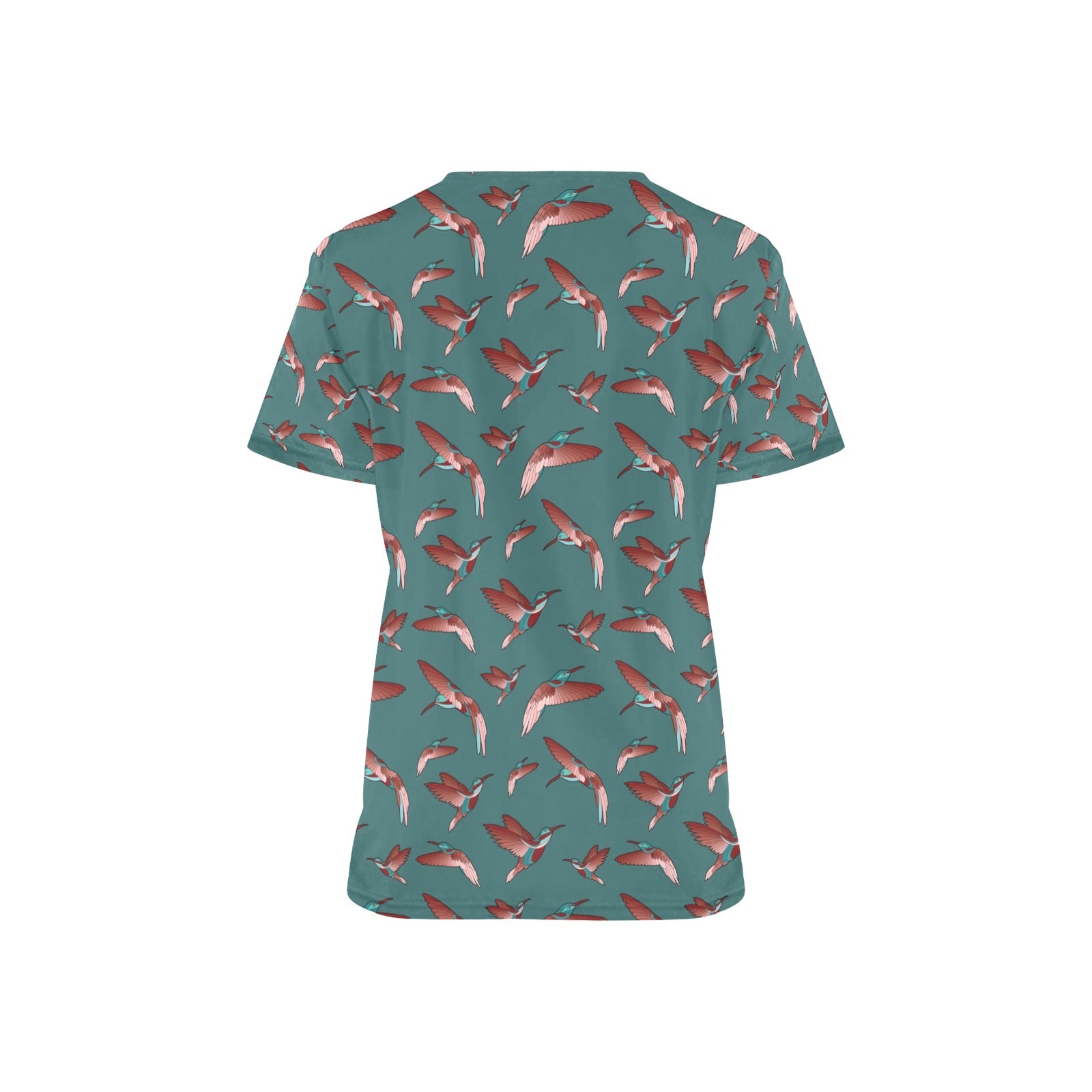 Red Swift Turquoise All Over Print Scrub Top Scrub Top e-joyer 