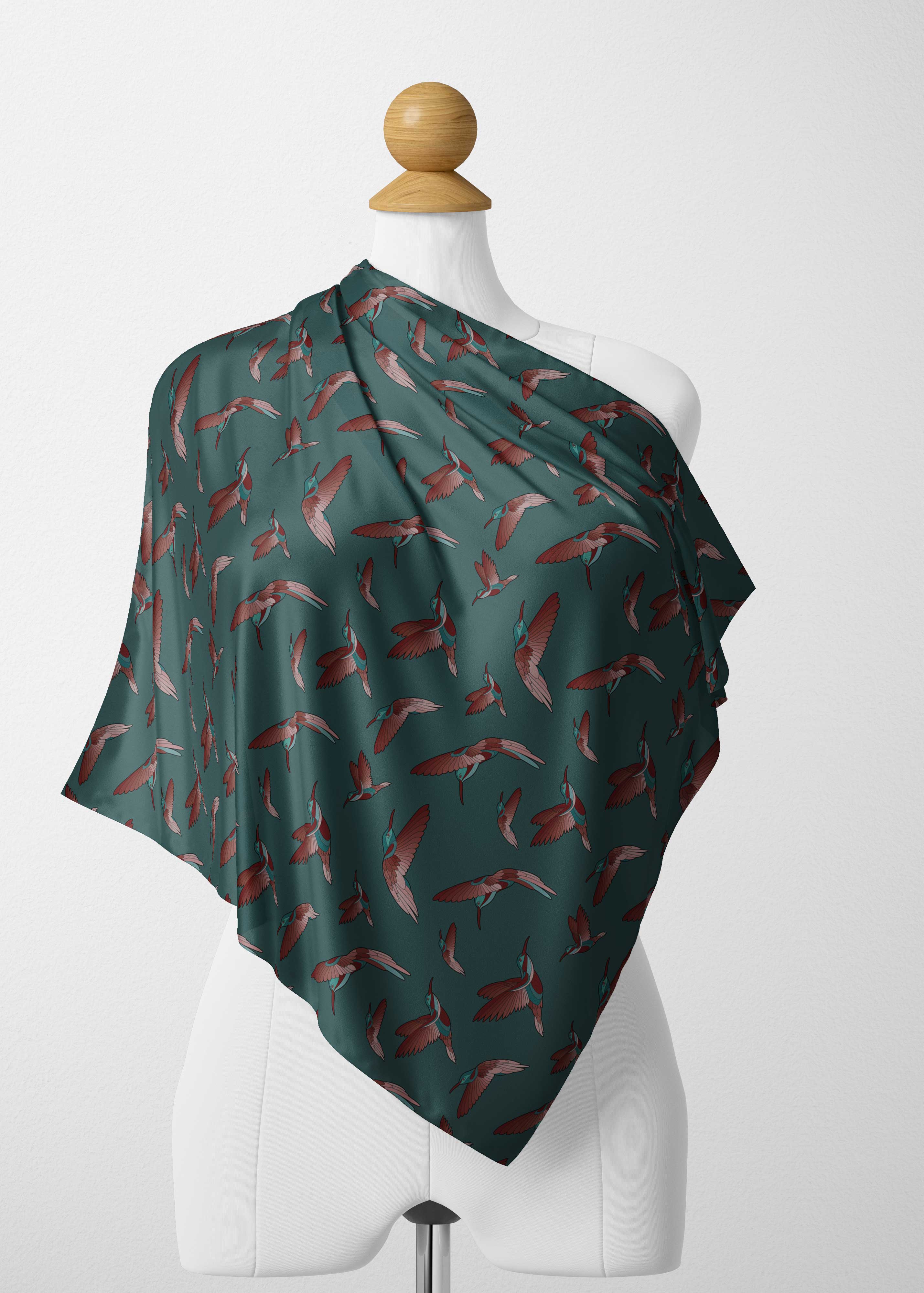 Red Swift Turquoise Satin Shawl Scarf 49 Dzine 