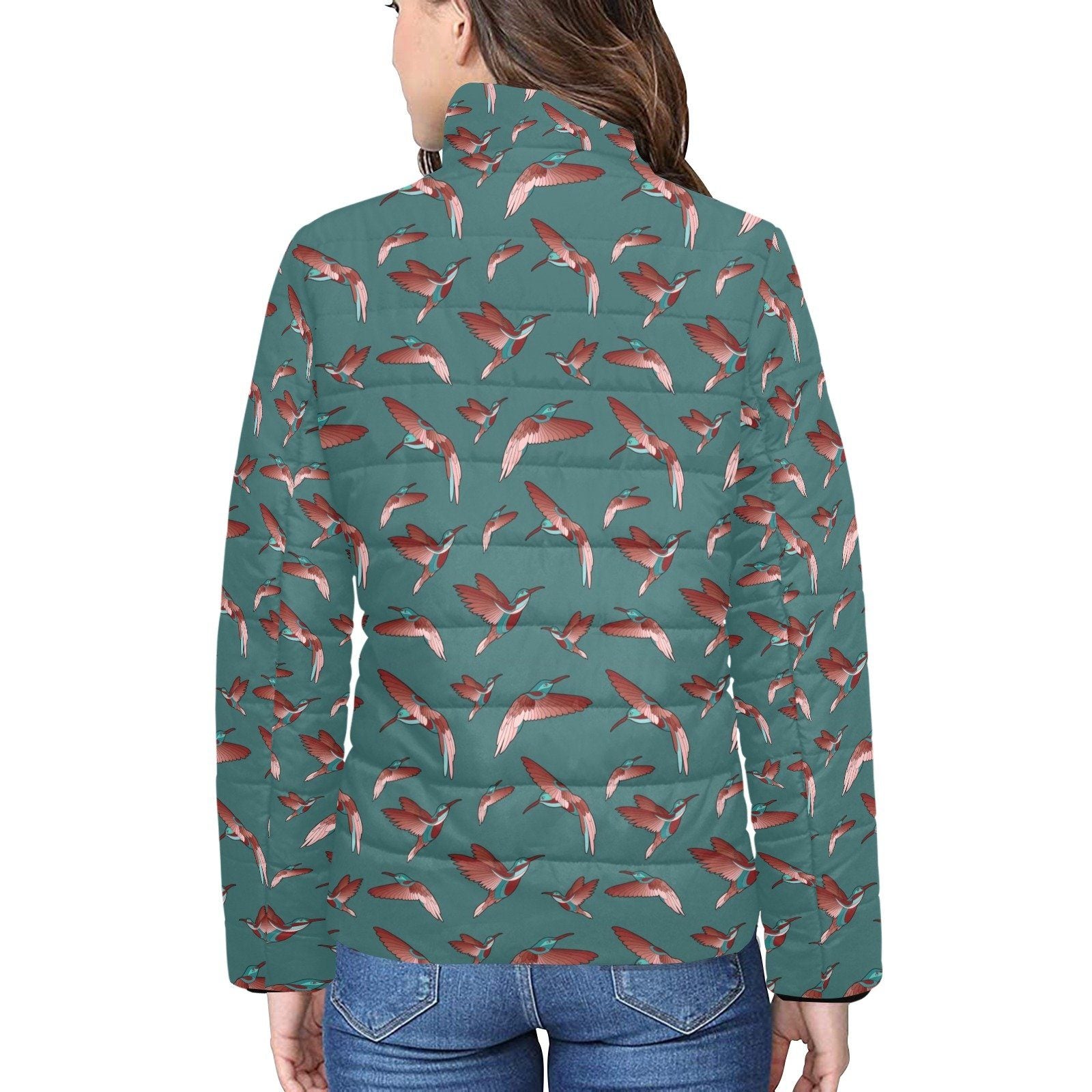 Red Swift Turquoise Women's Stand Collar Padded Jacket (Model H41) jacket e-joyer 