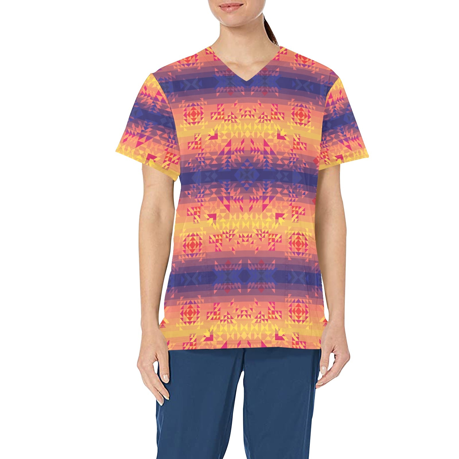 Soleil Indigo All Over Print Scrub Top Scrub Top e-joyer 