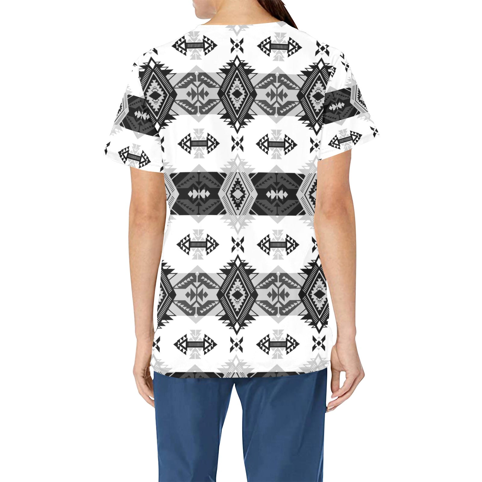 Sovereign Nation Black and White All Over Print Scrub Top Scrub Top e-joyer 