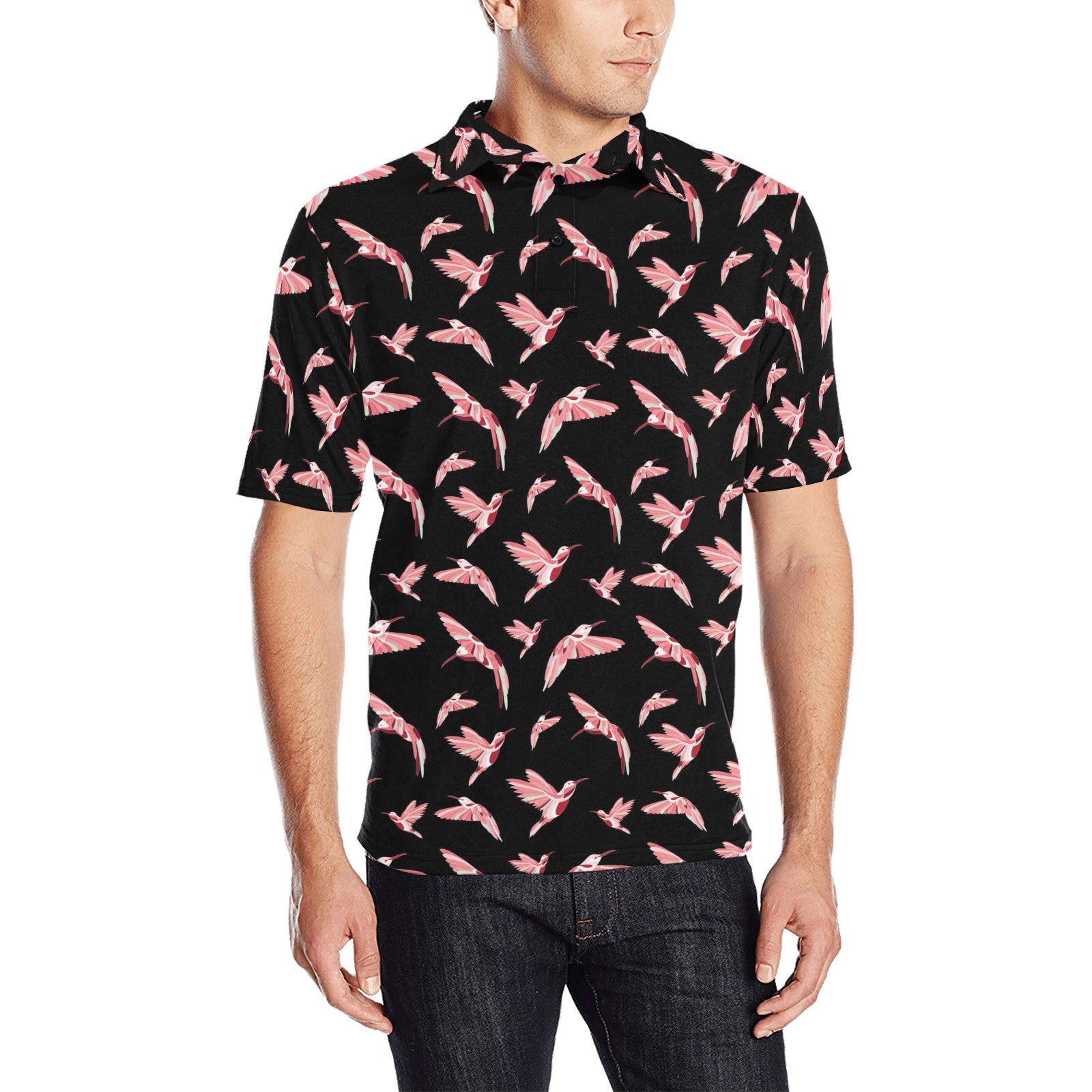 Strawberry Black Men's All Over Print Polo Shirt (Model T55) Men's Polo Shirt (Model T55) e-joyer 