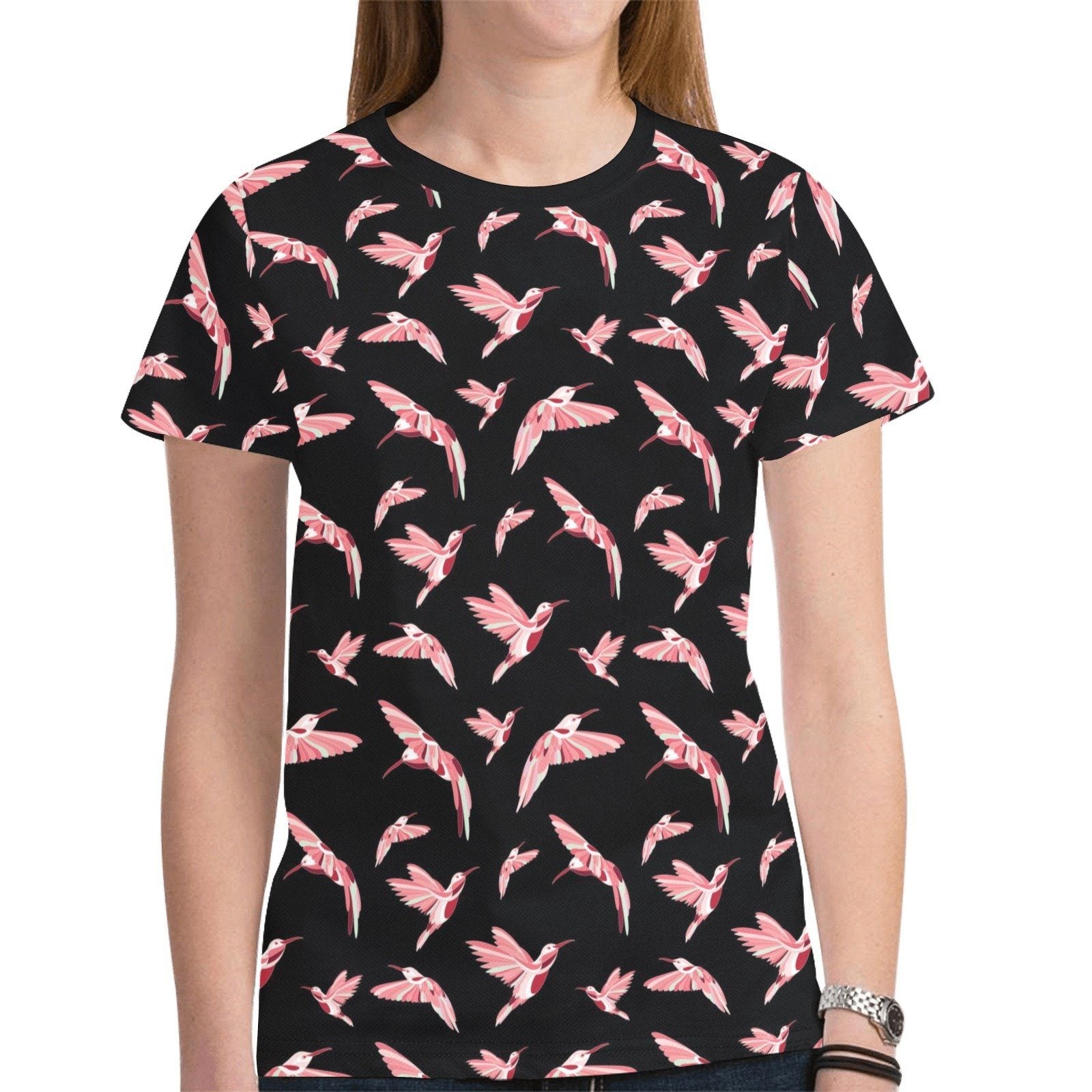 Strawberry Black New All Over Print T-shirt for Women (Model T45) tshirt e-joyer 