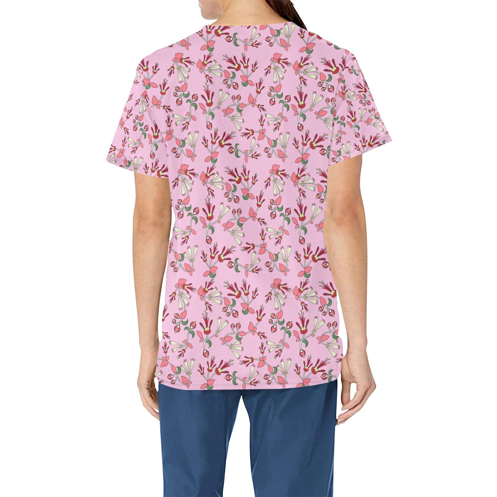 Strawberry Floral All Over Print Scrub Top Scrub Top e-joyer 