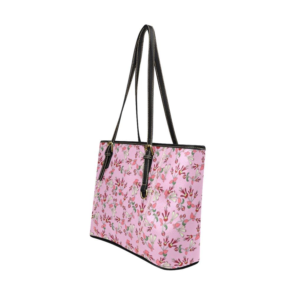 Strawberry Floral Leather Tote Bag/Large (Model 1640) Leather Tote Bag (1640) e-joyer 