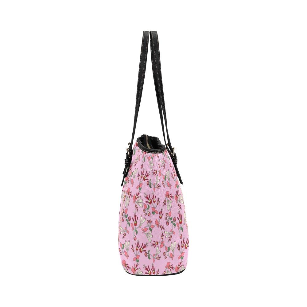 Strawberry Floral Leather Tote Bag/Large (Model 1640) Leather Tote Bag (1640) e-joyer 