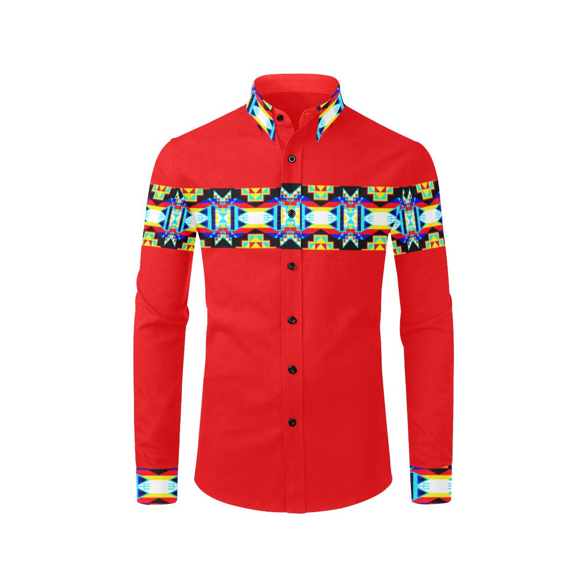 Strip for Shirt Red-1 Men's All Over Print Casual Dress Shirt (Model T61) Men's Dress Shirt (T61) e-joyer 