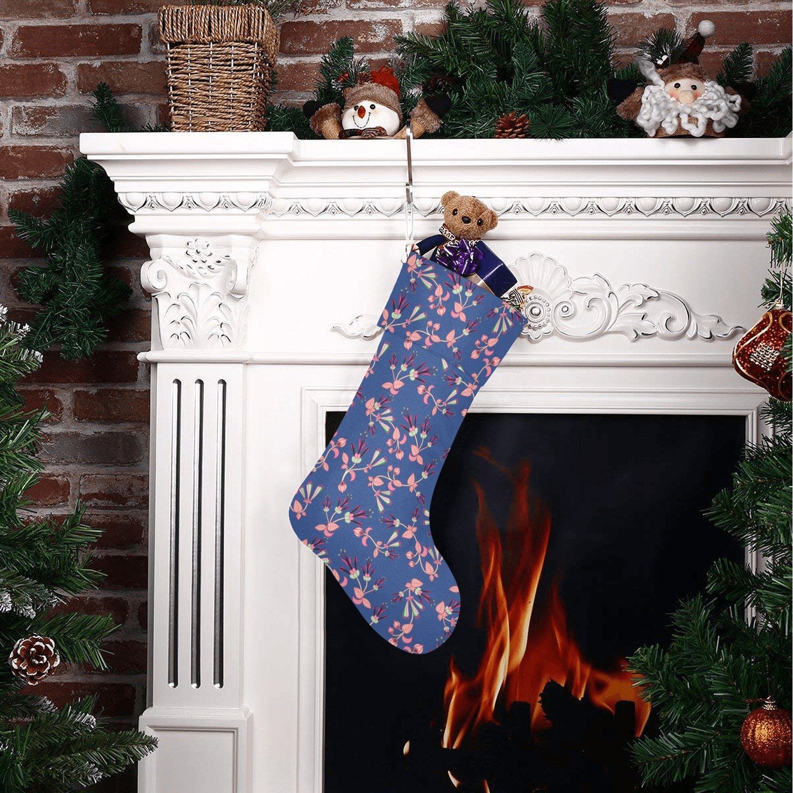 Swift Floral Peach Blue Christmas Stocking holiday stocking e-joyer 