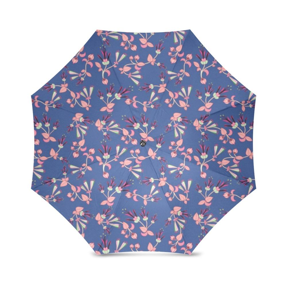 Swift Floral Peach Blue Foldable Umbrella (Model U01) Foldable Umbrella e-joyer 