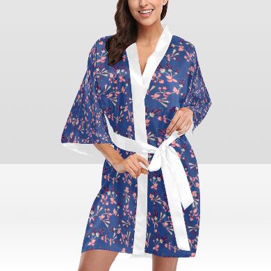 Swift Floral Peach Blue Kimono Robe Artsadd 