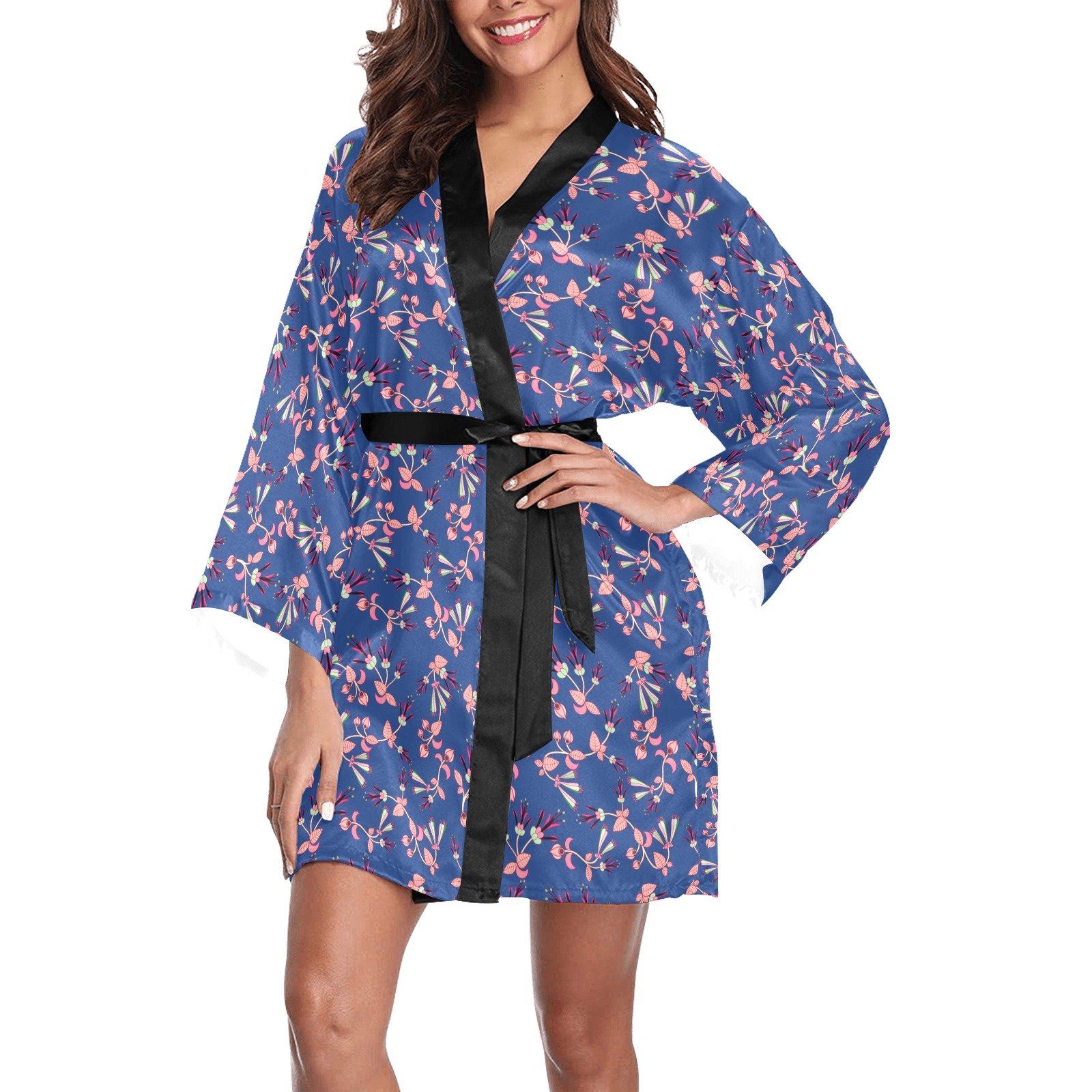 Swift Floral Peach Blue Long Sleeve Kimono Robe Long Sleeve Kimono Robe e-joyer 