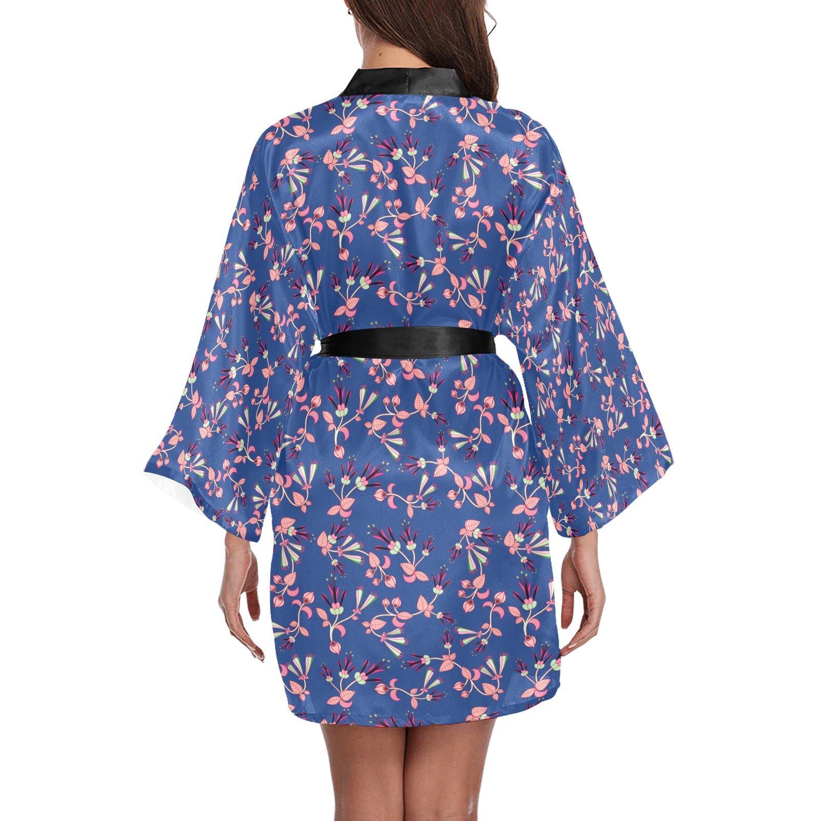 Swift Floral Peach Blue Long Sleeve Kimono Robe Long Sleeve Kimono Robe e-joyer 