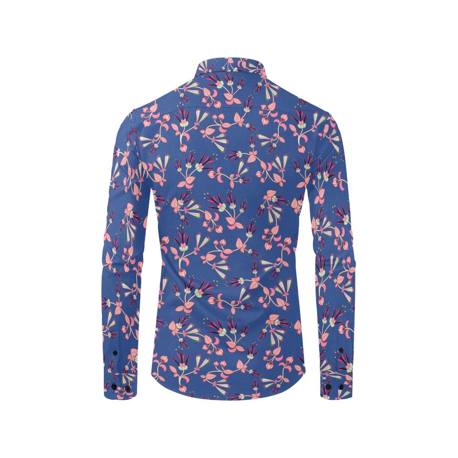 Swift Floral Peach Blue Men's All Over Print Casual Dress Shirt (Model T61) Men's Dress Shirt (T61) e-joyer 