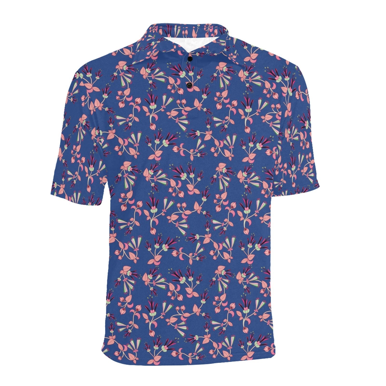 Swift Floral Peach Blue Men's All Over Print Polo Shirt (Model T55) Men's Polo Shirt (Model T55) e-joyer 