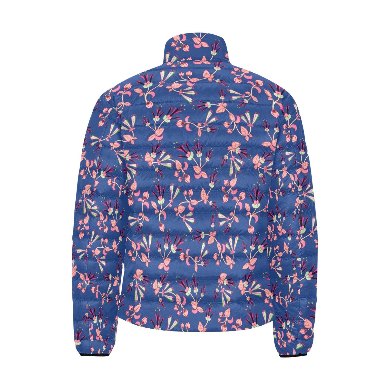 Swift Floral Peach Blue Men's Stand Collar Padded Jacket (Model H41) Men's Stand Collar Padded Jacket (H41) e-joyer 