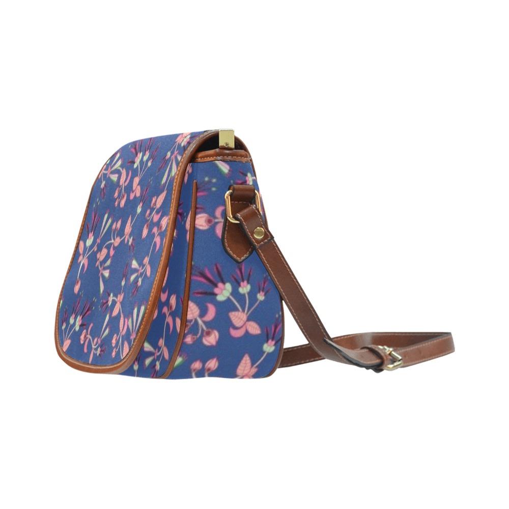 Swift Floral Peach Blue Saddle Bag/Small (Model 1649) Full Customization Saddle Bag/Small (Full Customization) e-joyer 