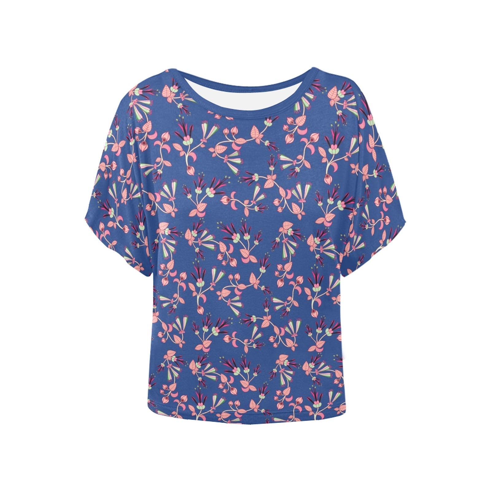 Swift Floral Peach Blue Women's Batwing-Sleeved Blouse T shirt (Model T44) Women's Batwing-Sleeved Blouse T shirt (T44) e-joyer 