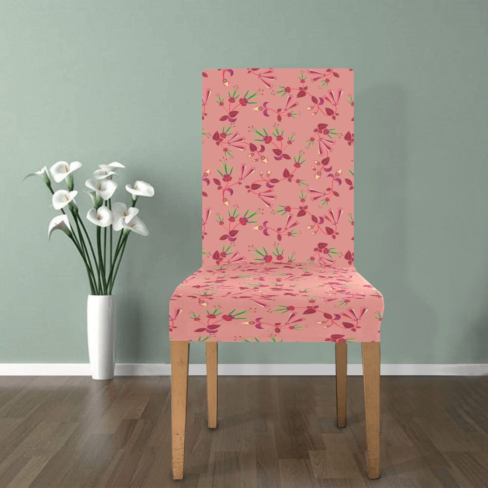 Swift Floral Peach Rouge Remix Chair Cover (Pack of 4) Chair Cover (Pack of 4) e-joyer 