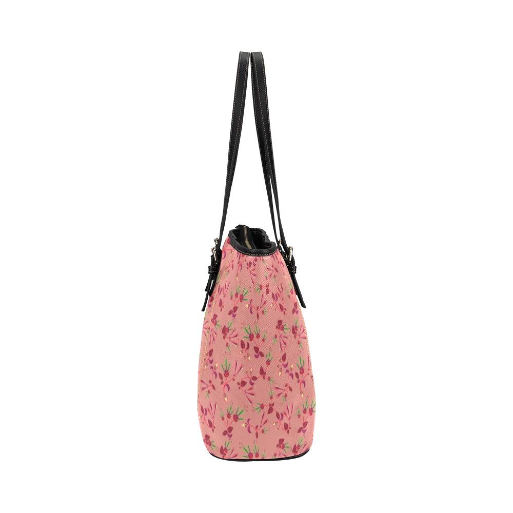 Swift Floral Peach Rouge Remix Leather Tote Bag/Large (Model 1640) Leather Tote Bag (1640) e-joyer 