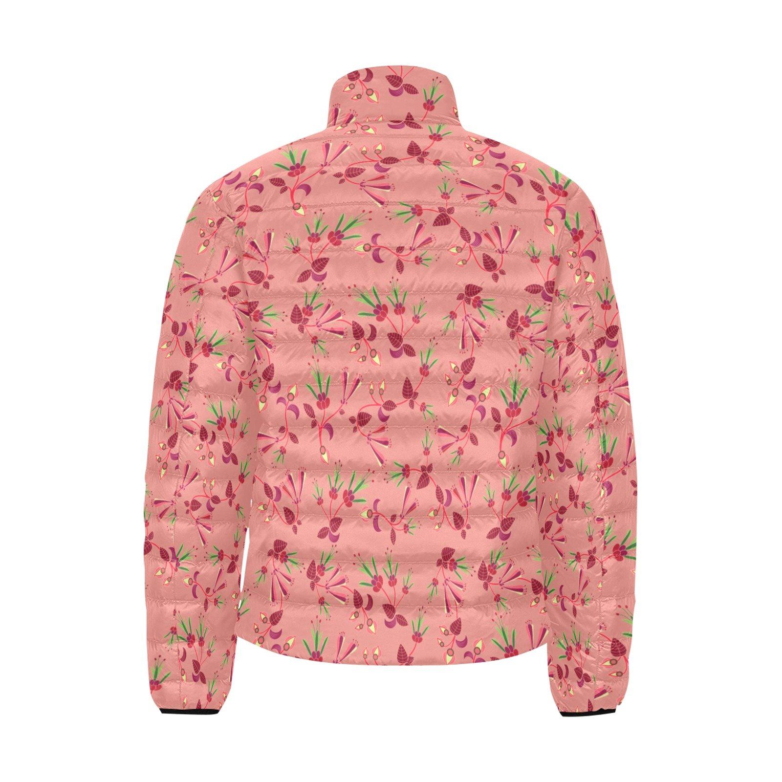 Swift Floral Peach Rouge Remix Men's Stand Collar Padded Jacket (Model H41) Men's Stand Collar Padded Jacket (H41) e-joyer 