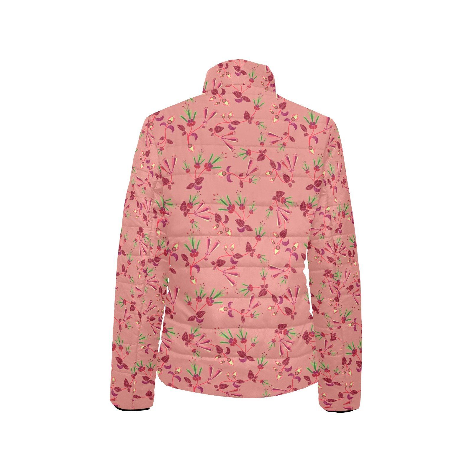 Swift Floral Peach Rouge Remix Women's Stand Collar Padded Jacket (Model H41) jacket e-joyer 