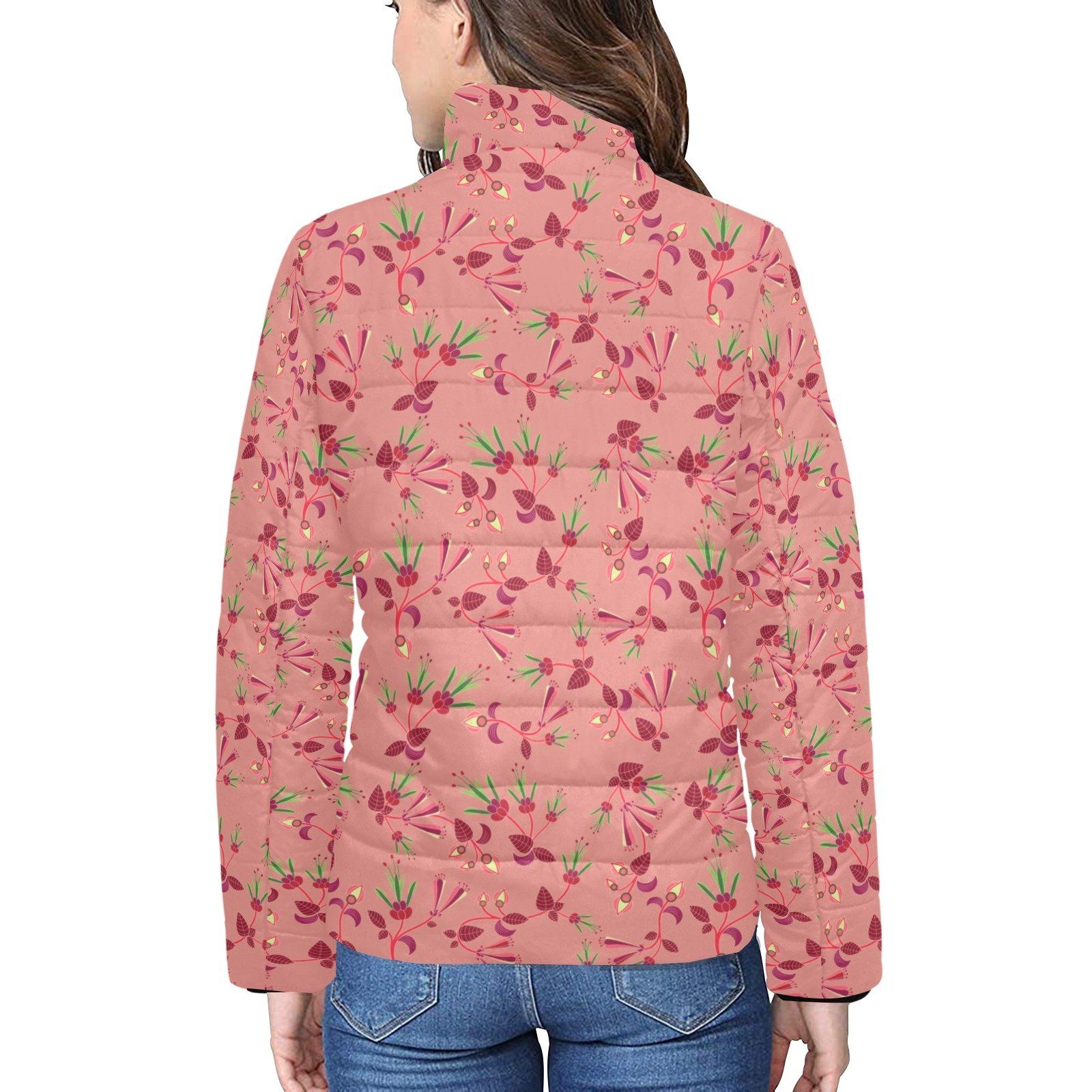 Swift Floral Peach Rouge Remix Women's Stand Collar Padded Jacket (Model H41) jacket e-joyer 