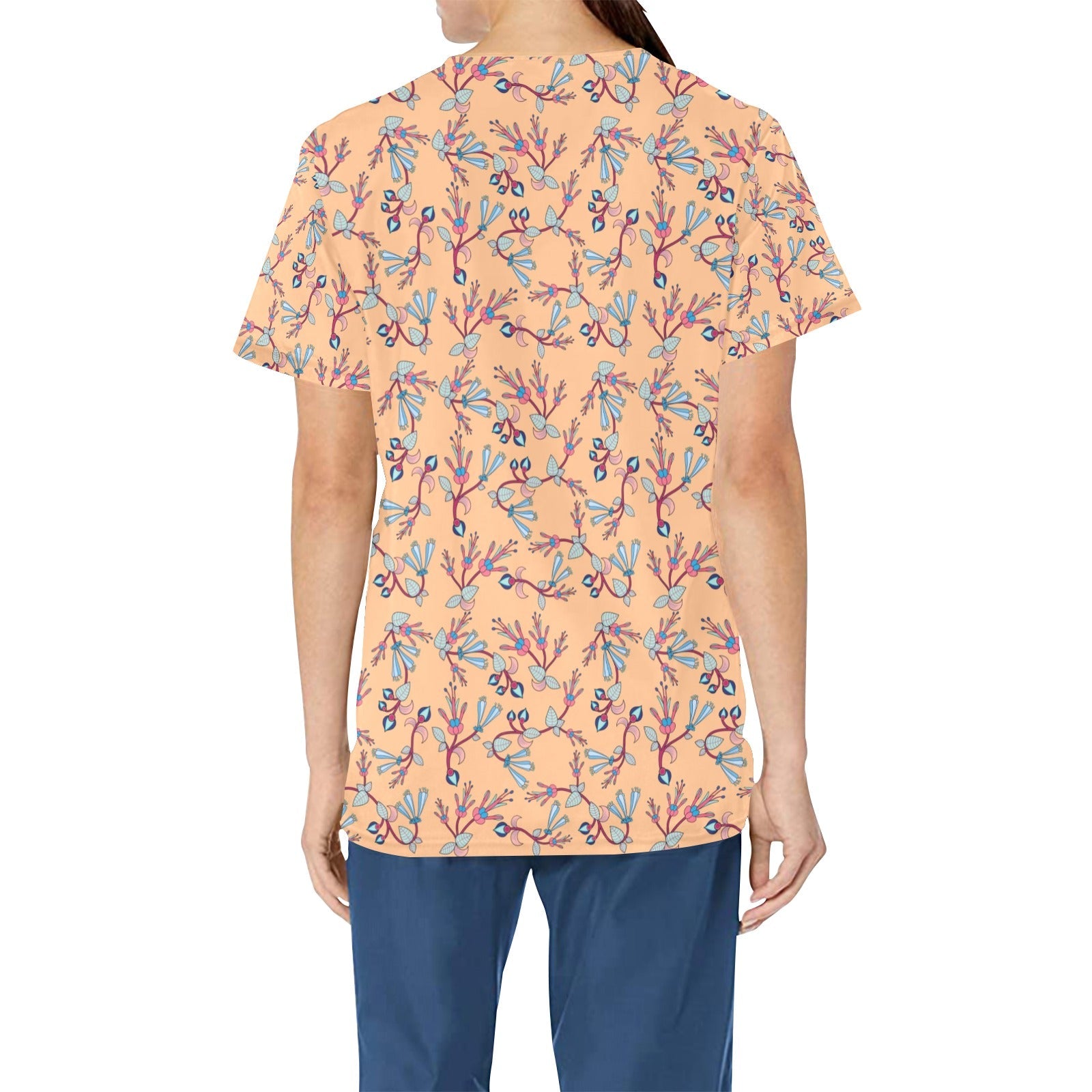 Swift Floral Peache All Over Print Scrub Top Scrub Top e-joyer 