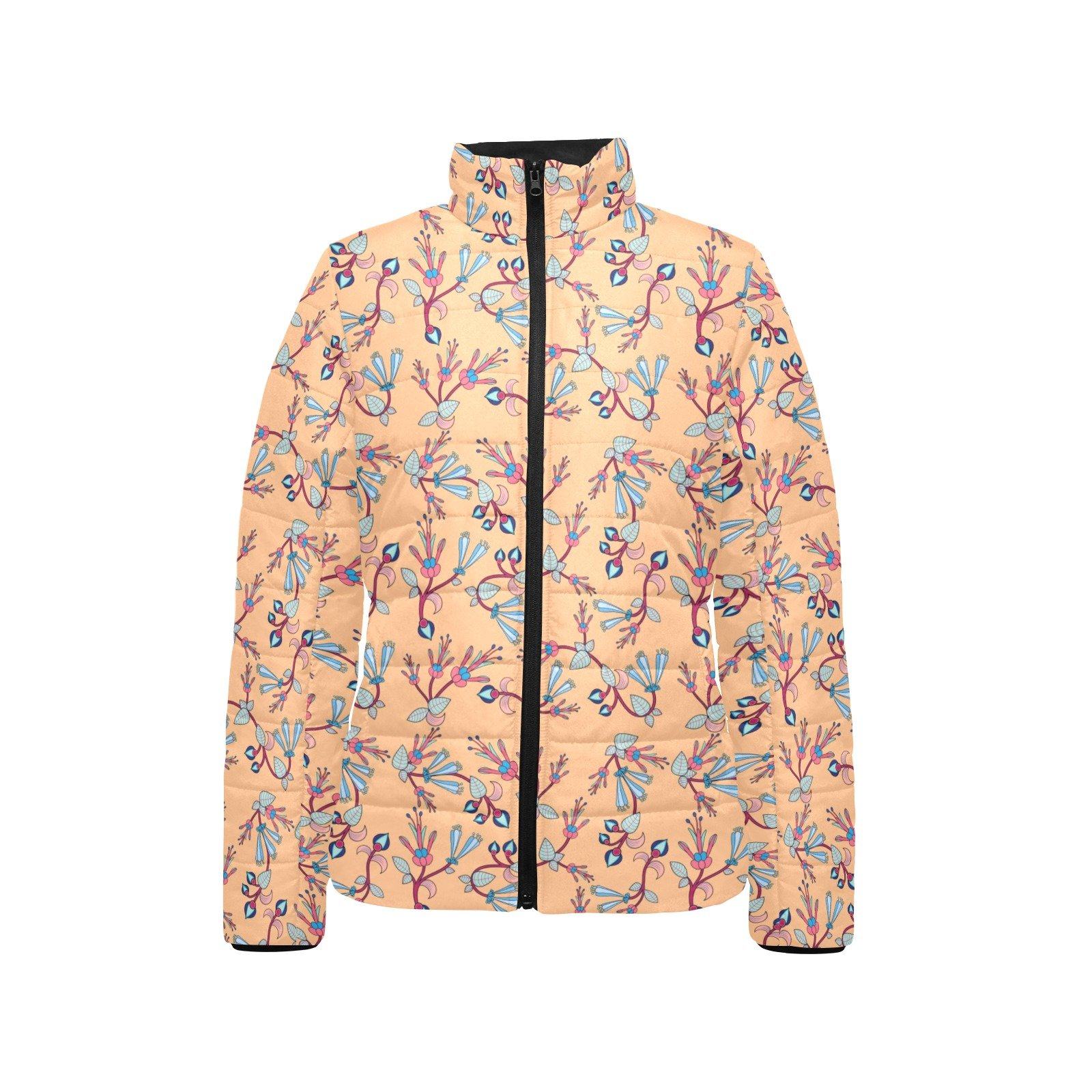 Swift Floral Peache Women's Stand Collar Padded Jacket (Model H41) jacket e-joyer 