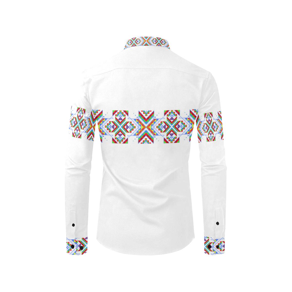 White Blanket Strip on White-1 Men's All Over Print Casual Dress Shirt (Model T61) Men's Dress Shirt (T61) e-joyer 