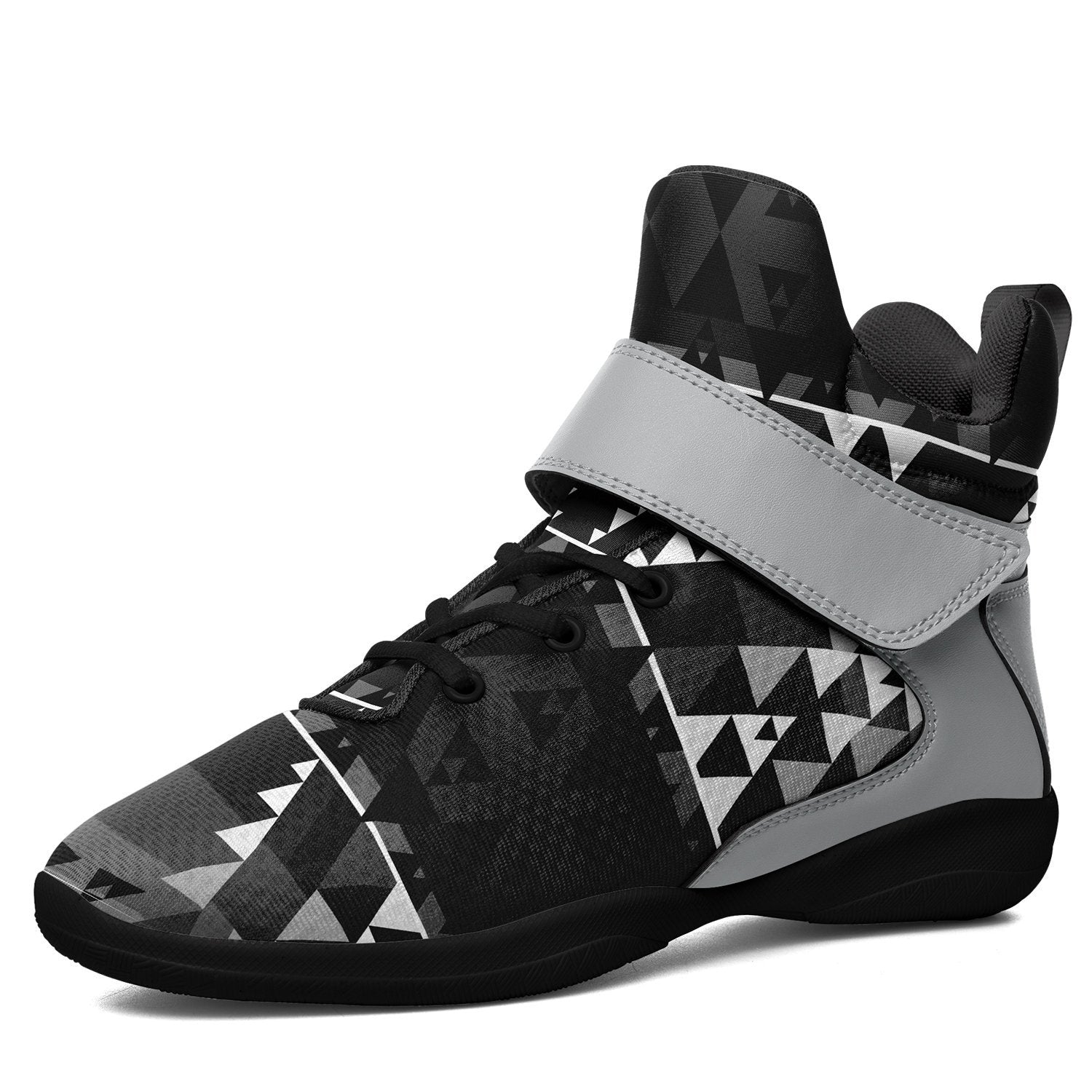 Writing on Stone Black and White Ipottaa Basketball / Sport High Top Shoes - Black Sole 49 Dzine US Men 7 / EUR 40 Black Sole with Gray Strap 