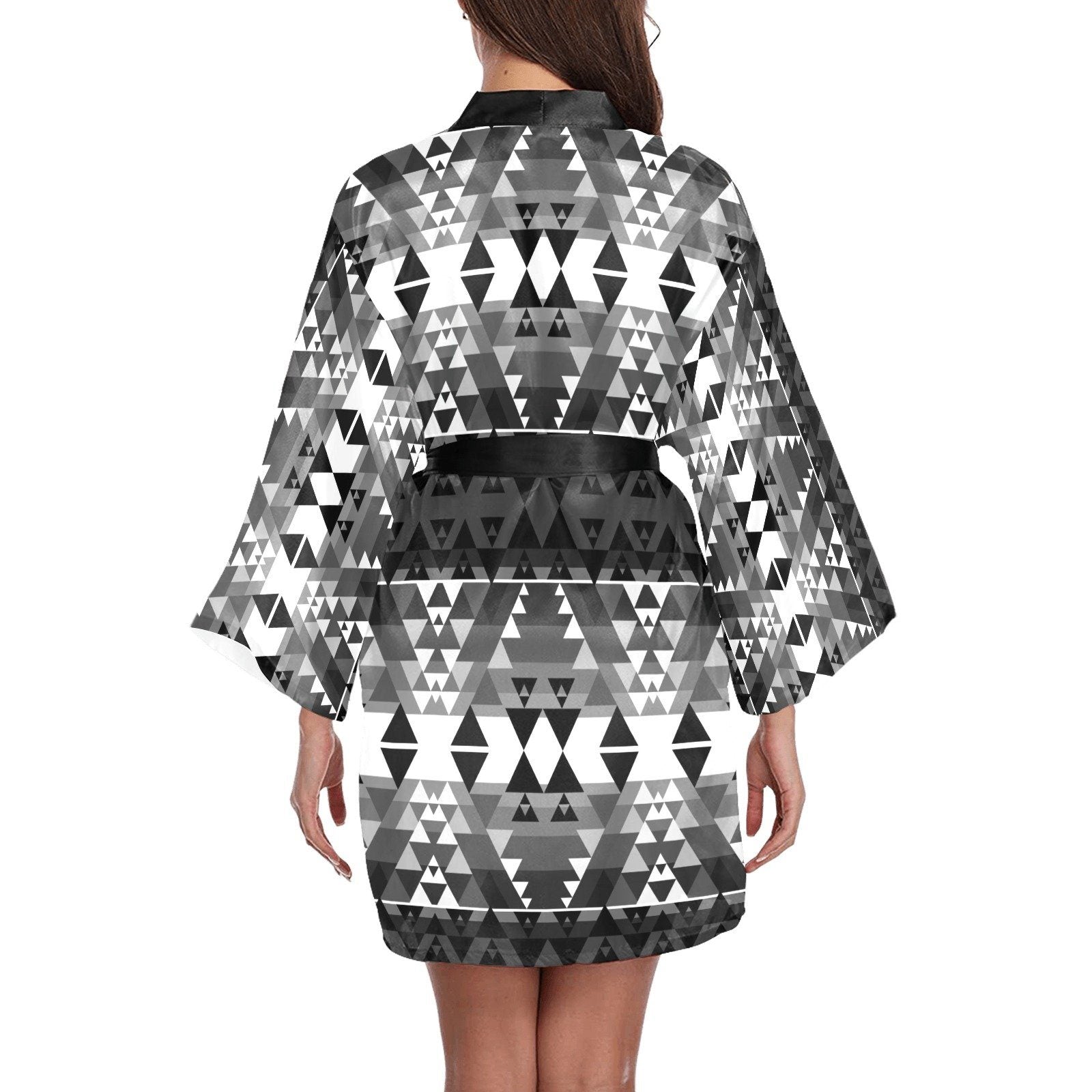 Writing on Stone Black and White Long Sleeve Kimono Robe Long Sleeve Kimono Robe e-joyer 