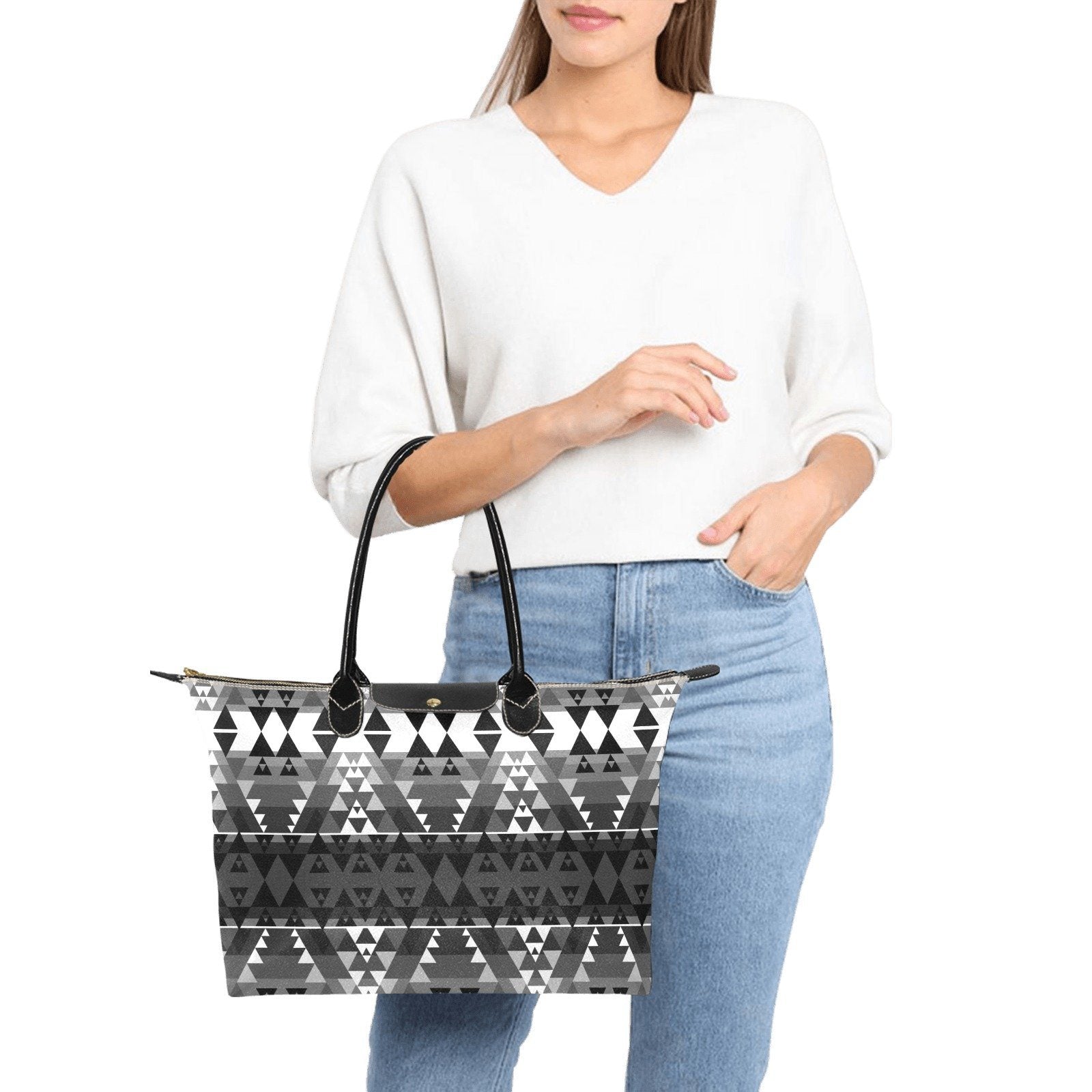 Writing on Stone Black and White Single-Shoulder Lady Handbag (Model 1714) bag e-joyer 