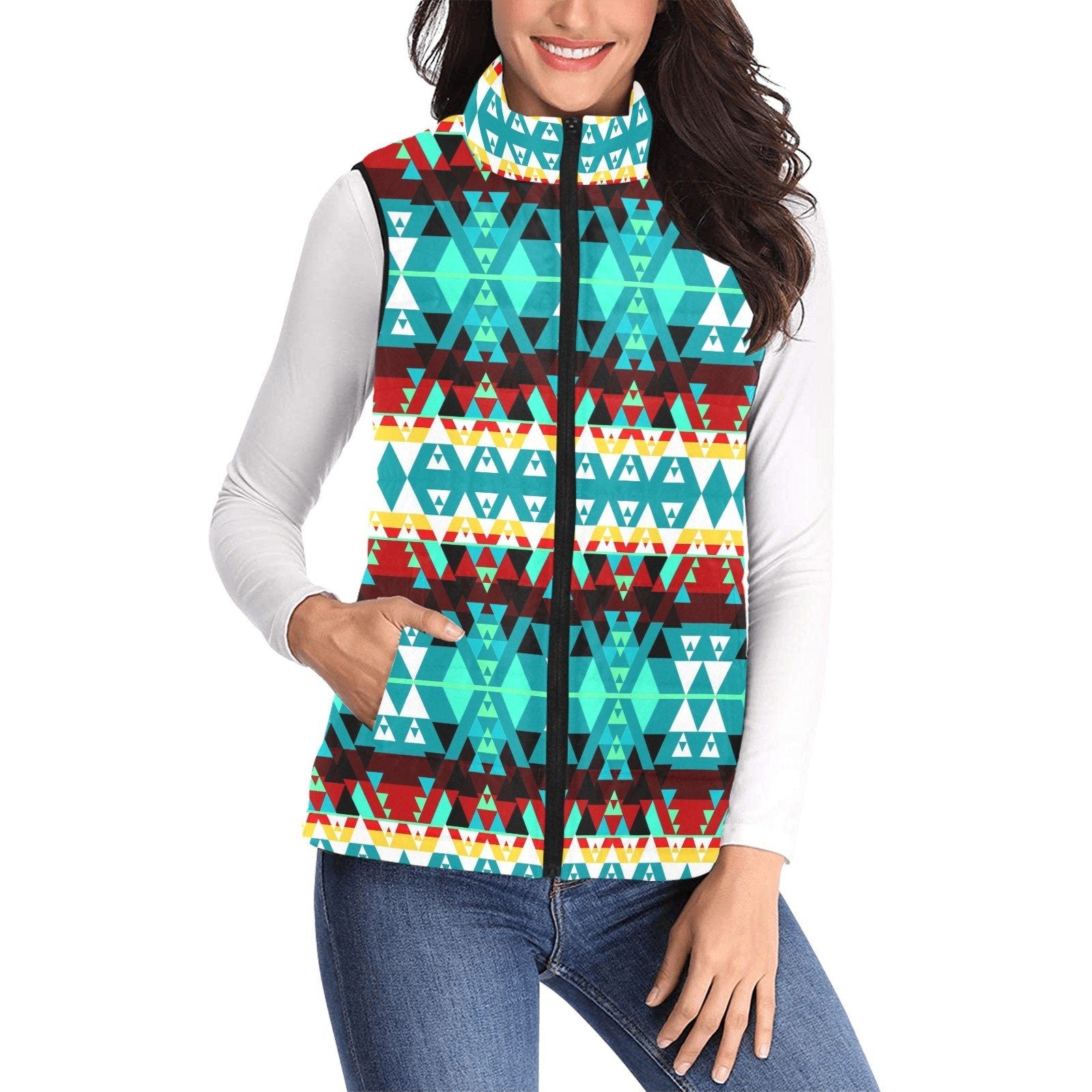 Writing on Stone Wheel Women's Padded Vest Jacket (Model H44) Women's Padded Vest Jacket (H44) e-joyer 