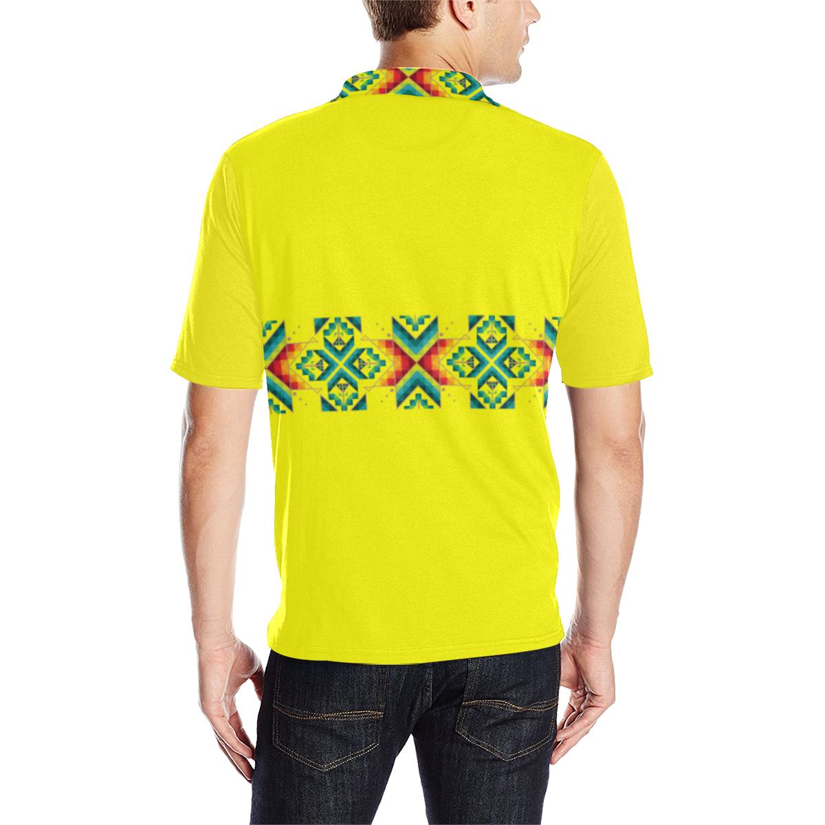 Yellow Blanket Strip - I Men's All Over Print Polo Shirt (Model T55) Men's Polo Shirt (Model T55) e-joyer 